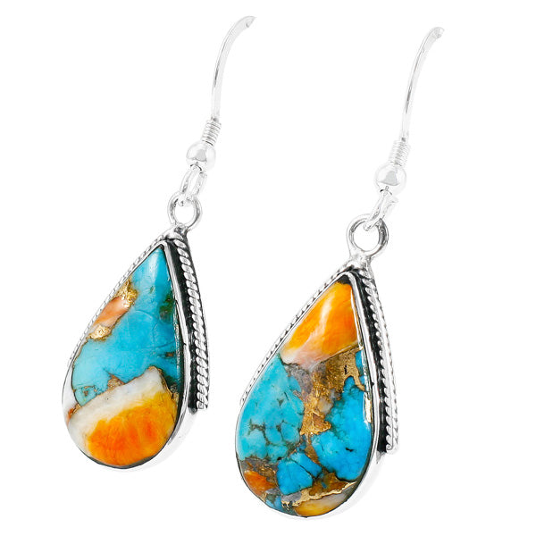 Spiny Turquoise Drop Earrings Sterling Silver E1298-C89