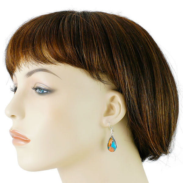 Spiny Turquoise Drop Earrings Sterling Silver E1298-C89