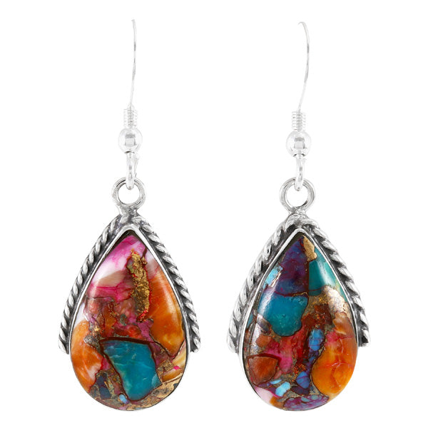 Rainbow Spiny Turquoise Earrings Sterling Silver E1298-C91