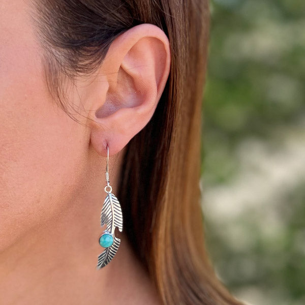 Feathers Turquoise Earrings Sterling Silver E1405-C75