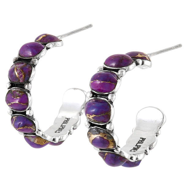 Purple Turquoise Hoop Earrings Sterling Silver E1245-C77