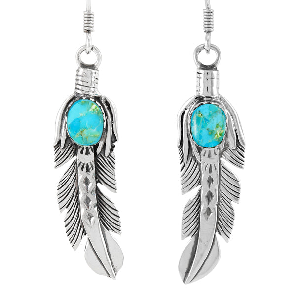 Turquoise Feather Earrings Sterling Silver E1447-LG-C75