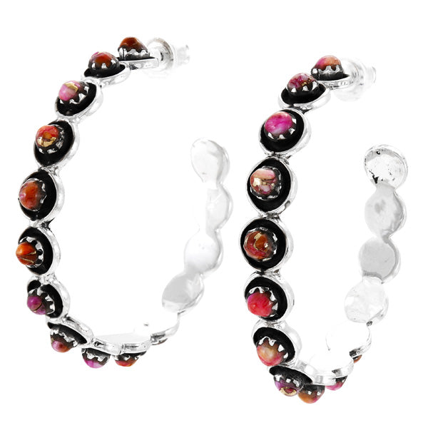 Large Plum Spiny Hoop Earrings Sterling Silver E1452-C92