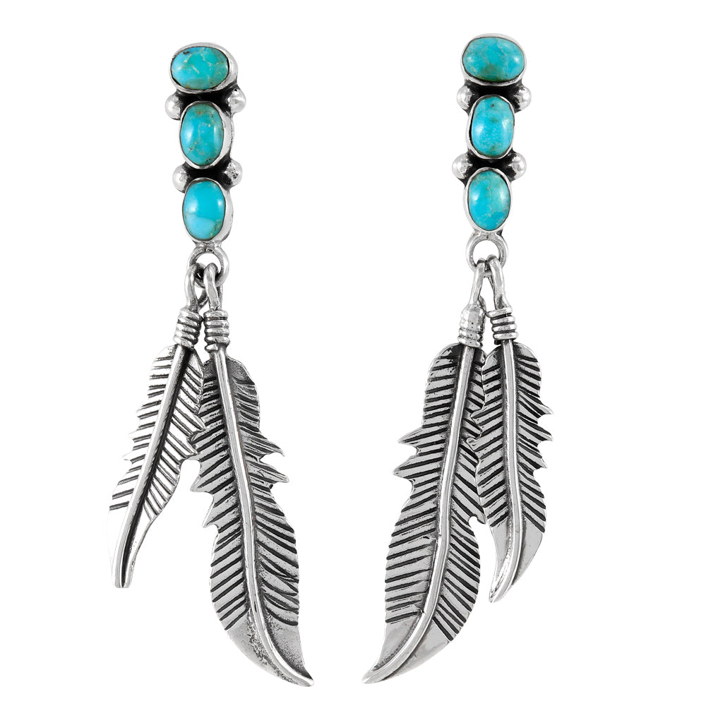 Turquoise Feather Earrings Sterling Silver E1458-SM-C75