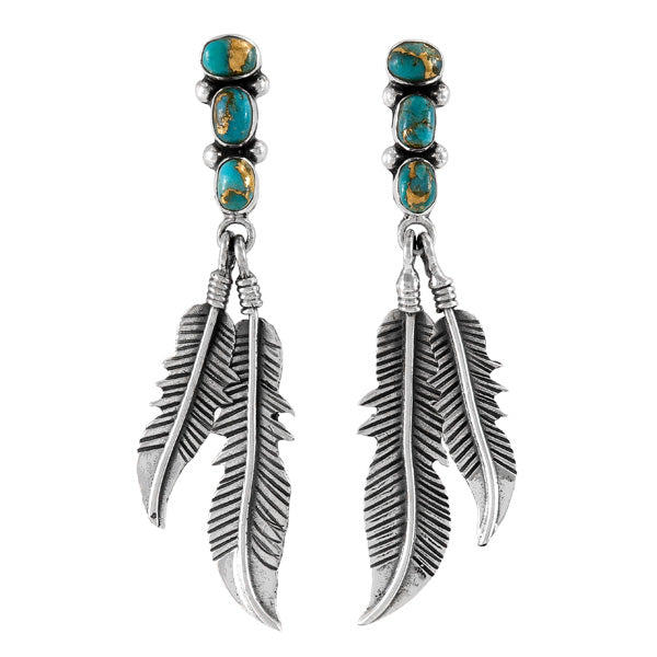 Matrix Turquoise Drop Feather Earrings Sterling Silver E1458-SM-C84