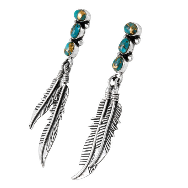 Matrix Turquoise Drop Feather Earrings Sterling Silver E1458-SM-C84