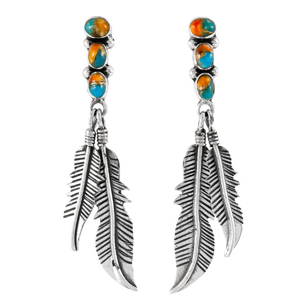 Spiny Turquoise Feather Earrings Sterling Silver E1458-SM-C89