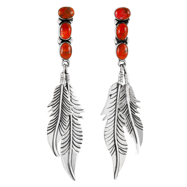 Coral Feather Earrings Sterling Silver E1458-LG-C74 (Larger version)