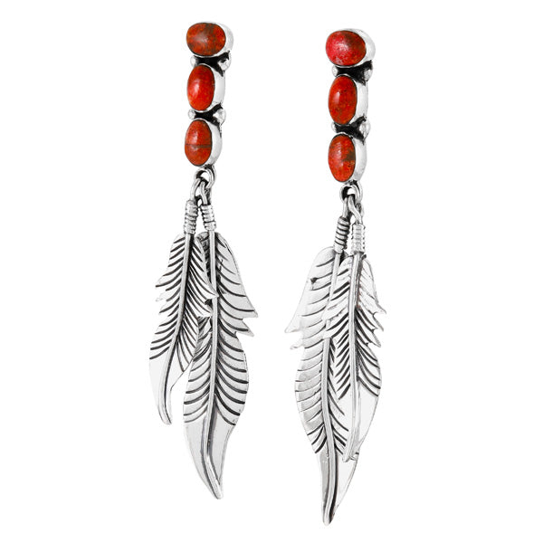 Coral Feather Earrings Sterling Silver E1458-LG-C74 (Larger version)