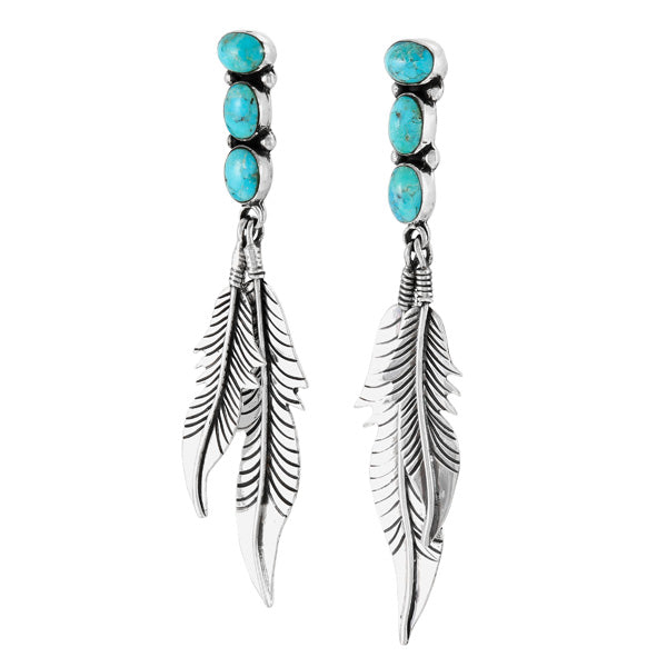 Turquoise Feather Earrings Sterling Silver E1458-LG-C75 (Larger version)