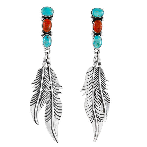 Turquoise & Coral Earrings Sterling Silver E1458-LG-C85
