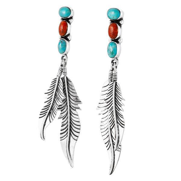 Turquoise & Coral Earrings Sterling Silver E1458-LG-C85