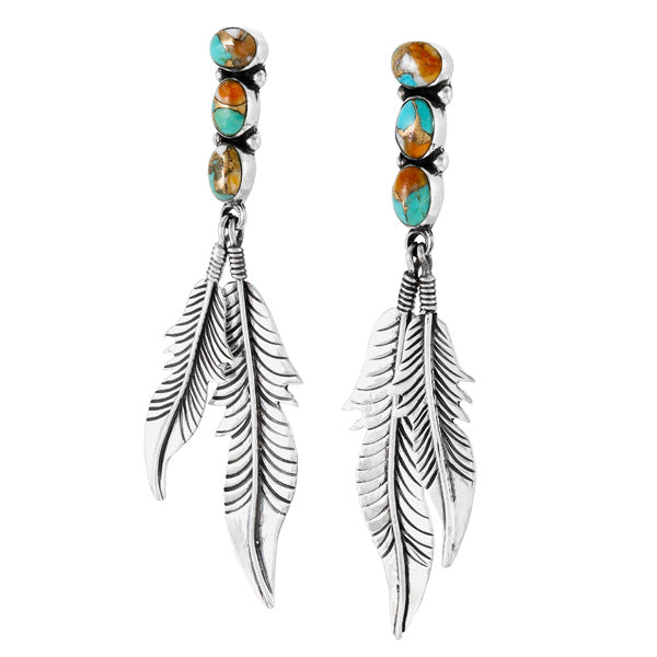 Spiny Turquoise Feather Earrings Sterling Silver E1458-LG-C89 (Larger version)