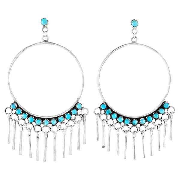 Turquoise Feather Earrings Sterling Silver E1462-LG-C75 (Larger Style)