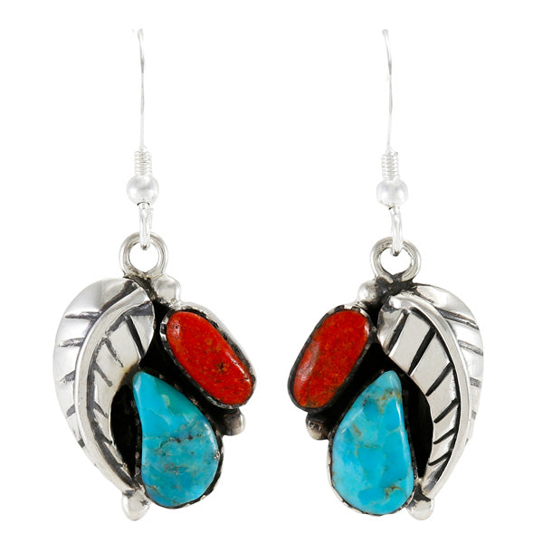 Turquoise & Coral Earrings Sterling Silver E1463W-C85