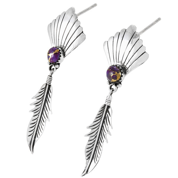 Purple Turquoise Feather Earrings Sterling Silver E1476-C77