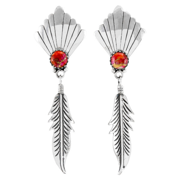 Plum Spiny Turquoise Feather Earrings Sterling Silver E1476-C92
