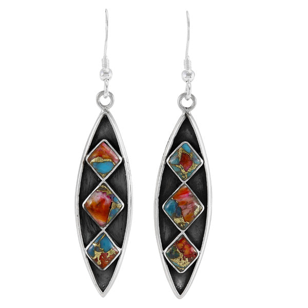 Rainbow Spiny Turquoise Earrings Sterling Silver E1491-C91