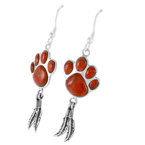 Coral Paw Feather Earrings Sterling Silver E1495-C74