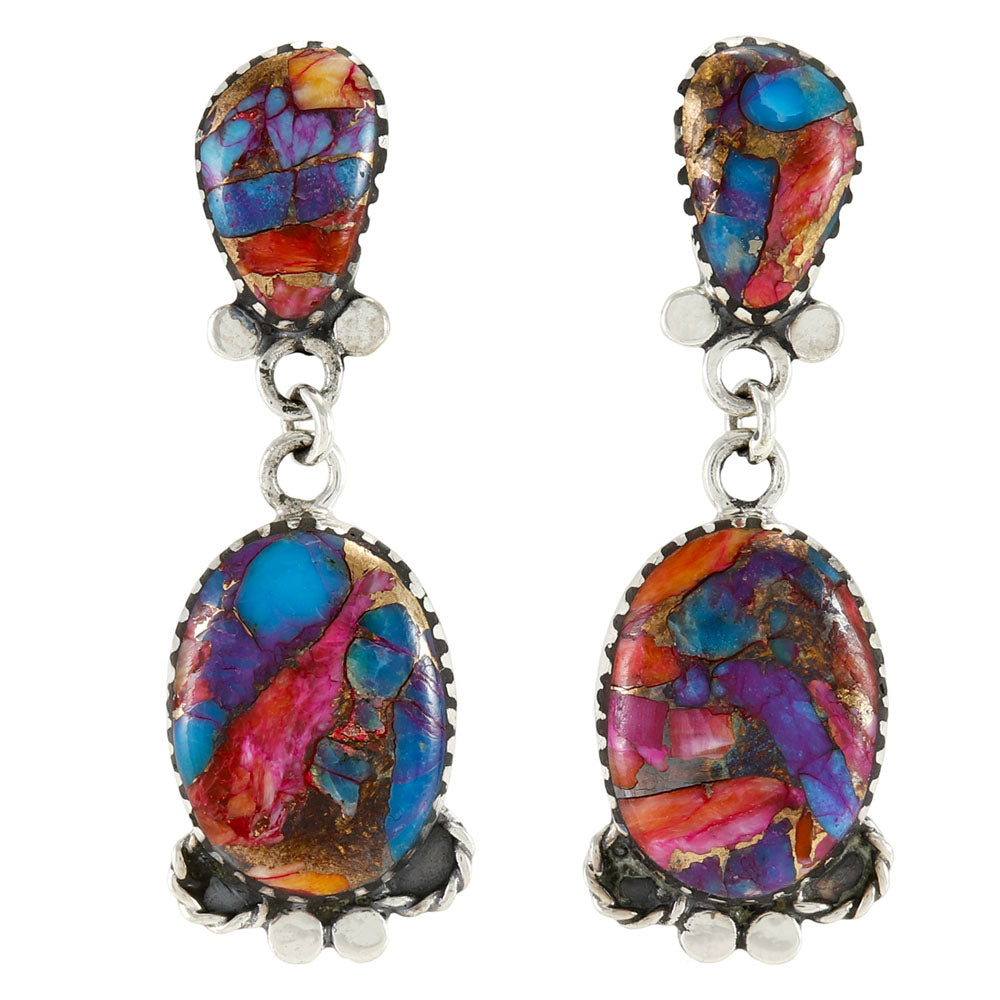 Rainbow Spiny Turquoise Earrings Sterling Silver E1500-C91