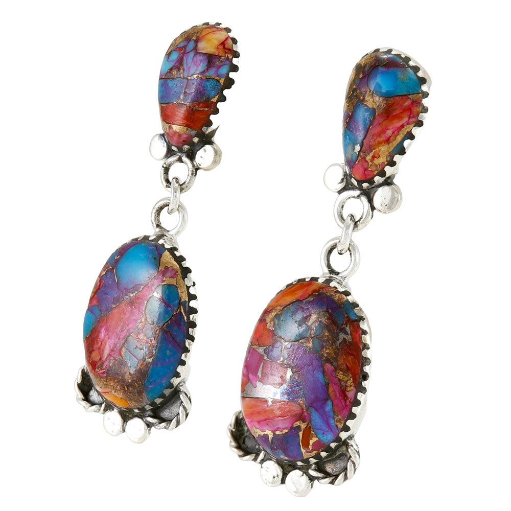 Rainbow Spiny Turquoise Earrings Sterling Silver E1500-C91
