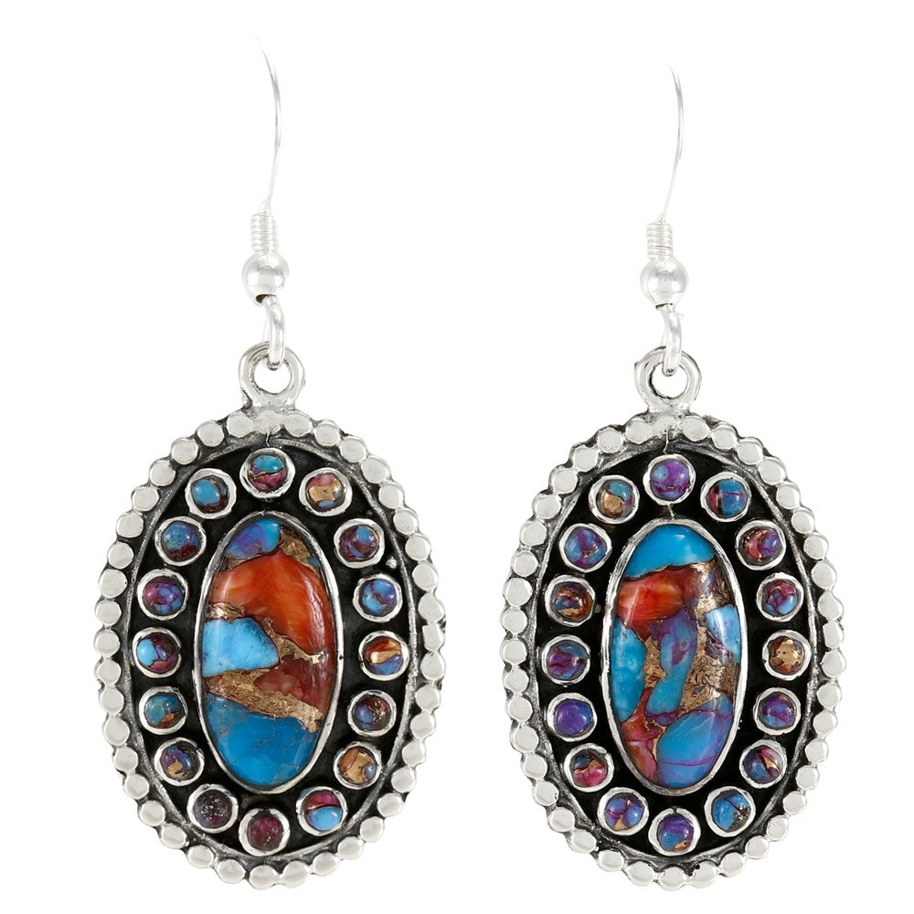 Rainbow Spiny Turquoise Earrings Sterling Silver E1502-C91