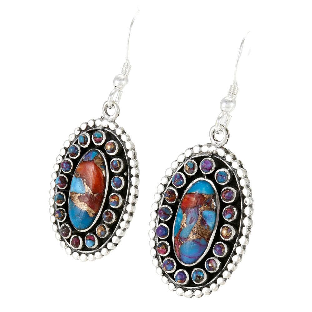 Rainbow Spiny Turquoise Earrings Sterling Silver E1502-C91
