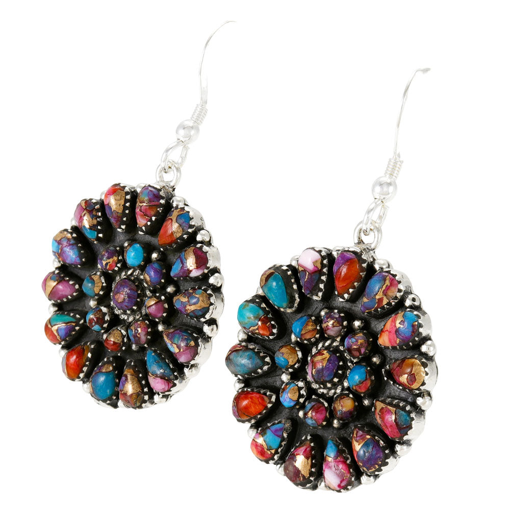 Rainbow Spiny Turquoise Earrings Sterling Silver E1507-C91