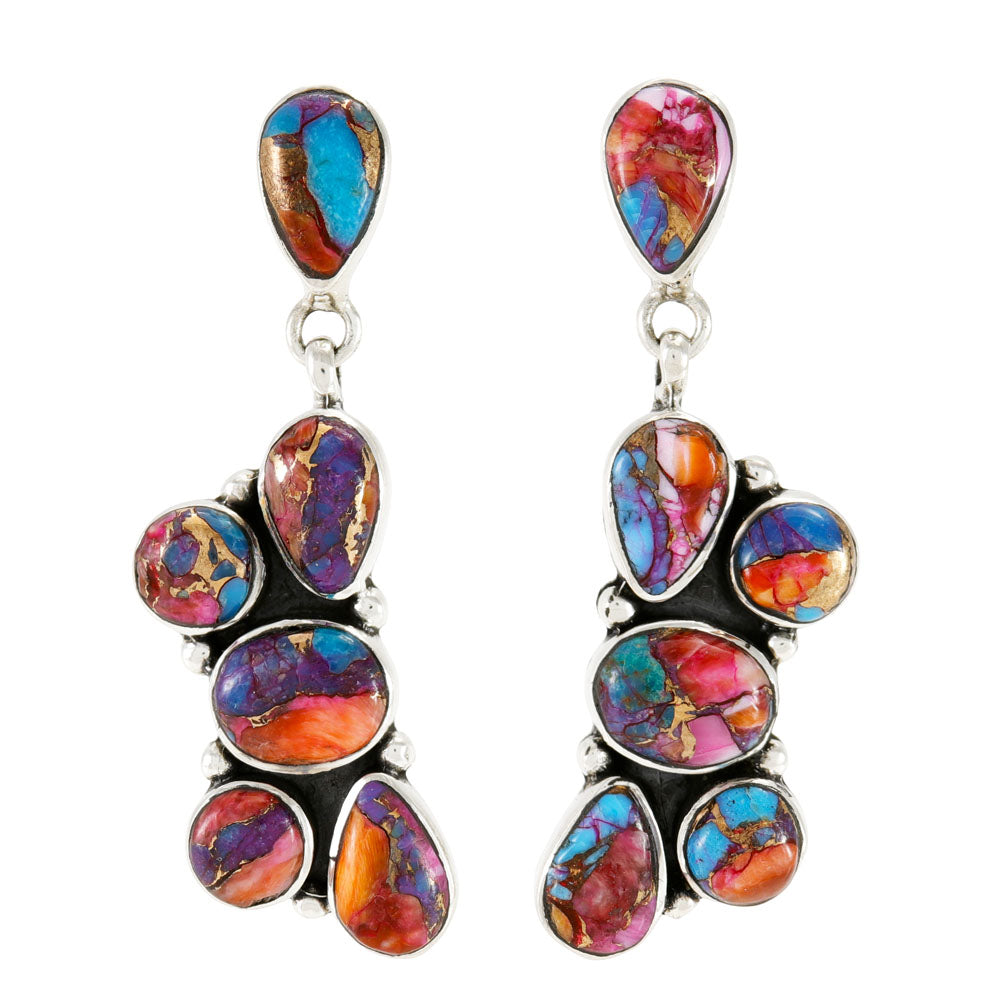 Rainbow Spiny Turquoise Earrings Sterling Silver E1510-C91
