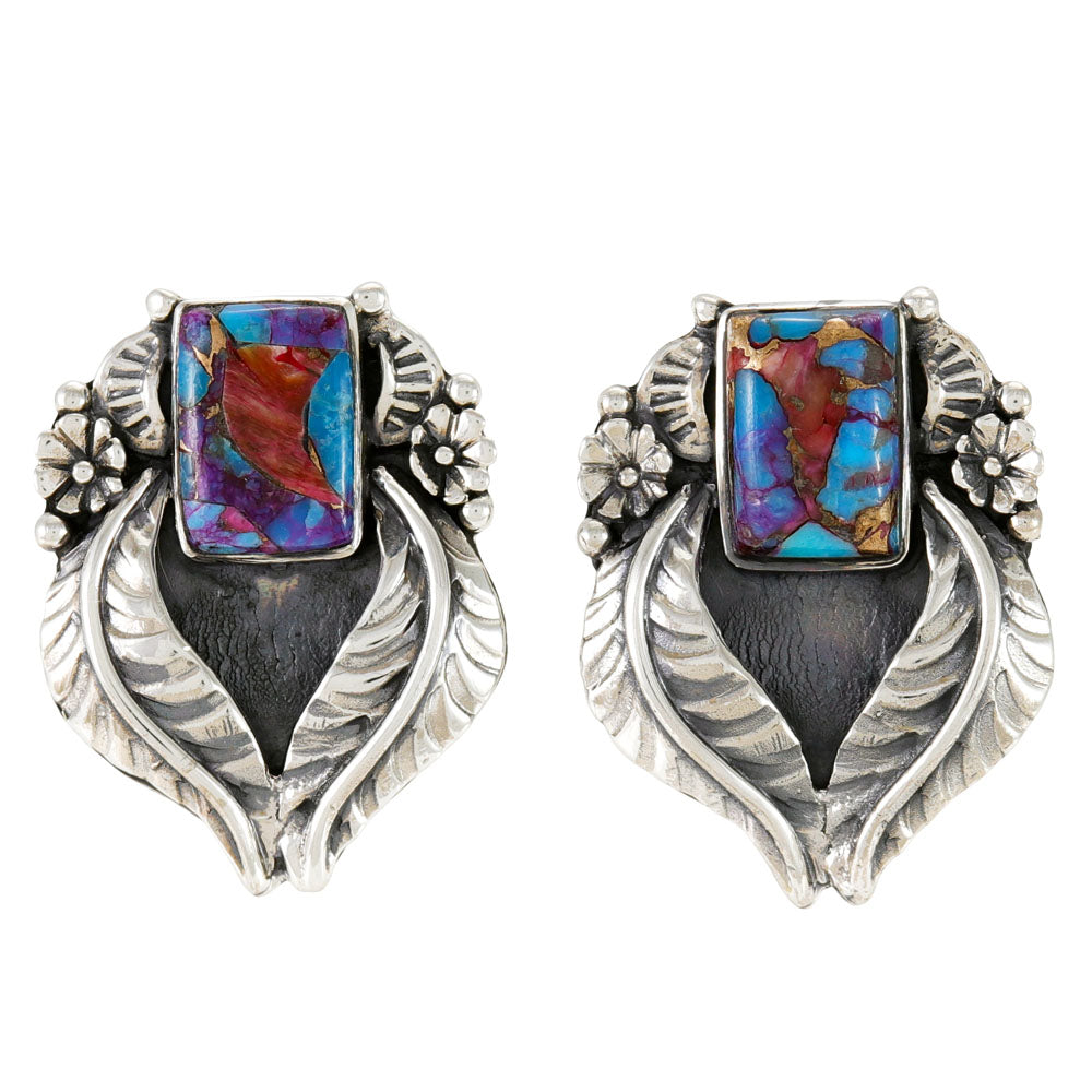 Rainbow Spiny Turquoise Earrings Sterling Silver E1514-C91