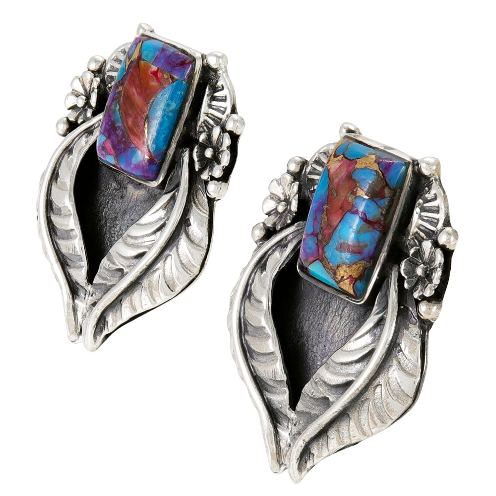 Rainbow Spiny Turquoise Earrings Sterling Silver E1514-C91