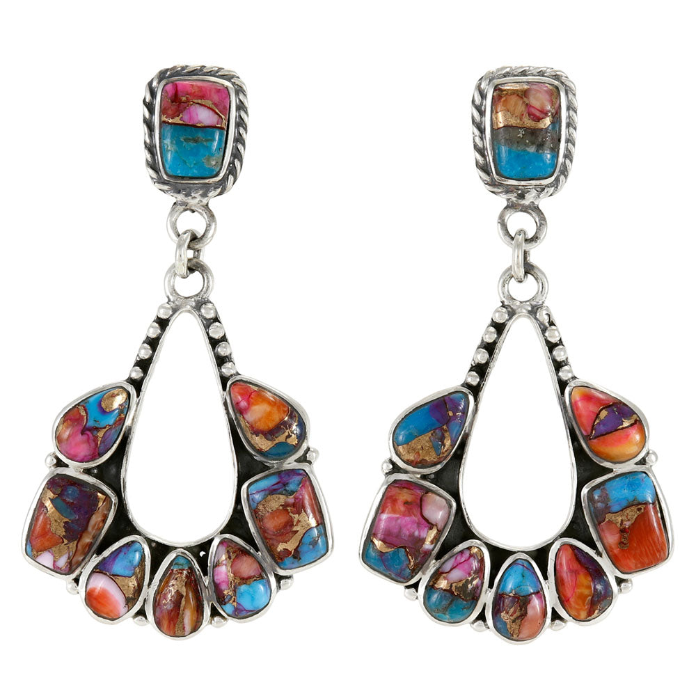 Rainbow Spiny Turquoise Earrings Sterling Silver E1515-C91