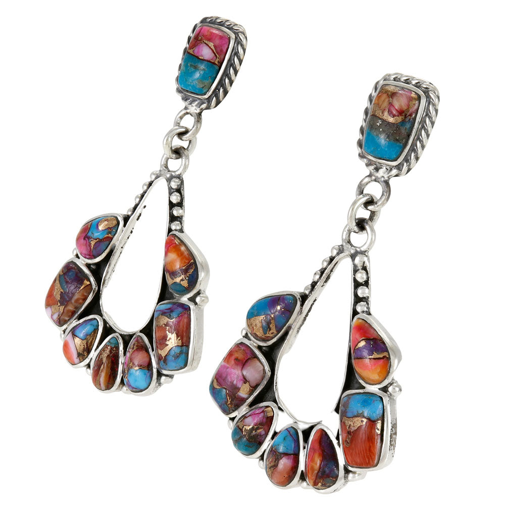 Rainbow Spiny Turquoise Earrings Sterling Silver E1515-C91
