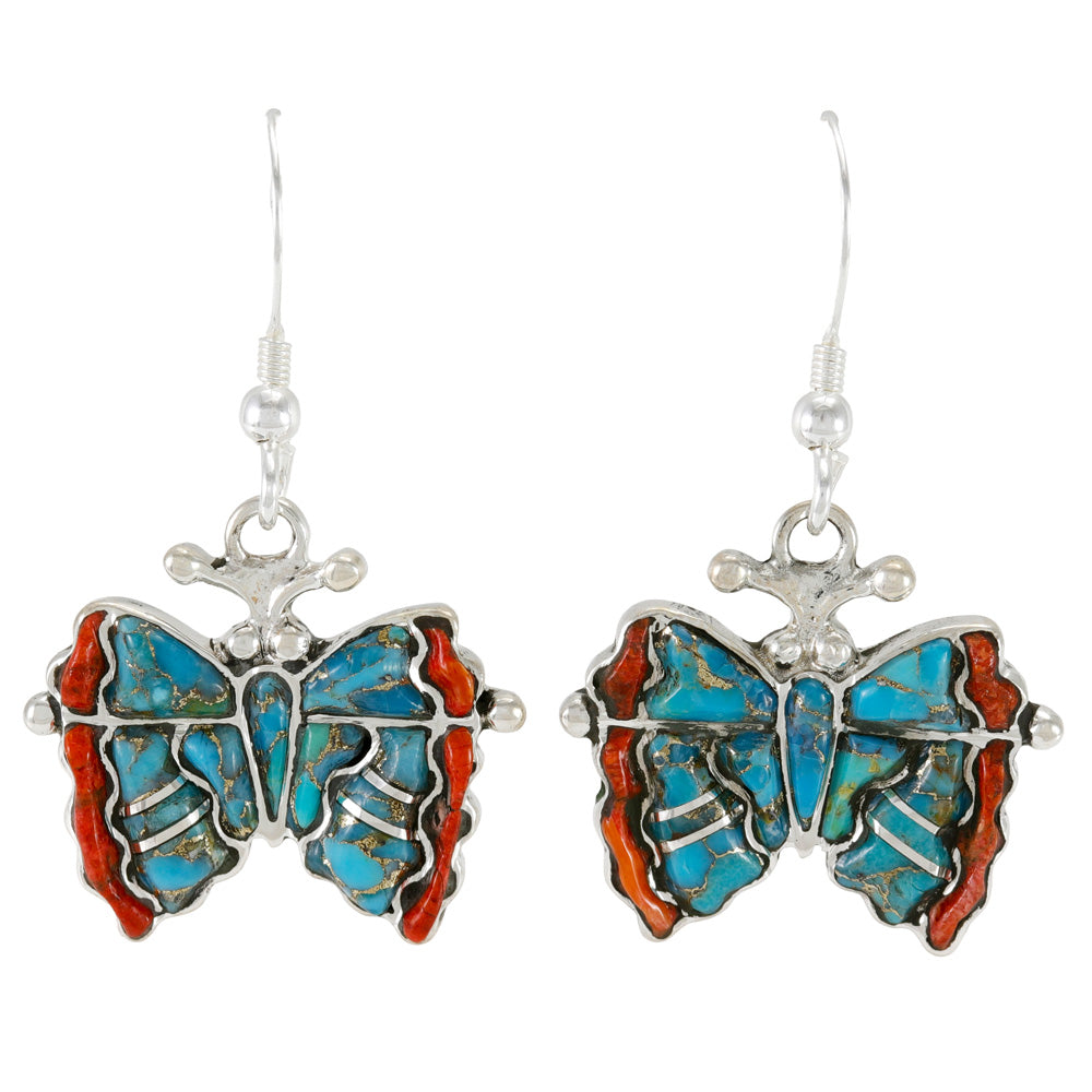 Butterfly Earrings Matrix Turquoise Sterling Silver E1517-C86