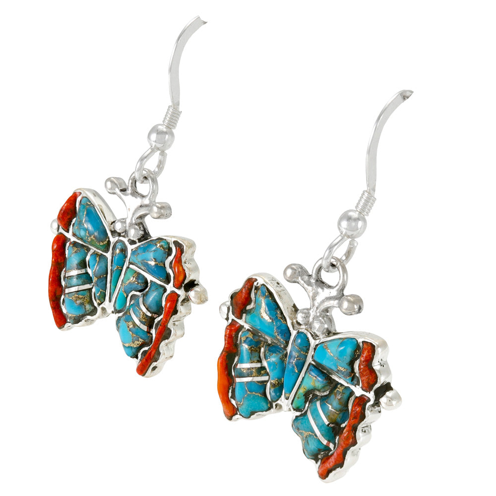 Butterfly Earrings Matrix Turquoise Sterling Silver E1517-C86
