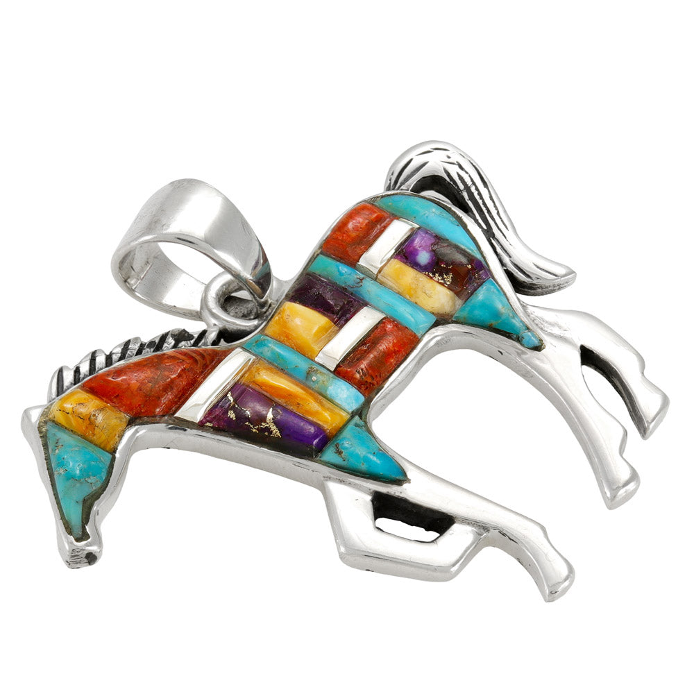 Horse Pendant Multi Gemstones Sterling Silver P3049-SM-C51