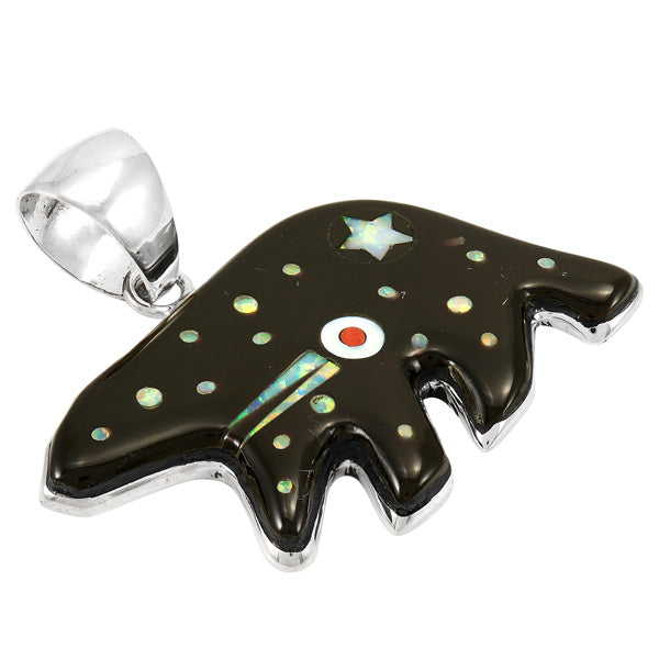 Bear Black Opal Gemstone Pendant Sterling Silver P3052-C27