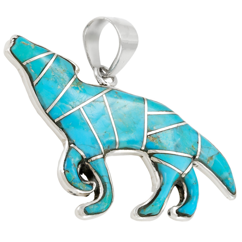 Turquoise Coyote Wolf Pendant Sterling Silver P3057-C05