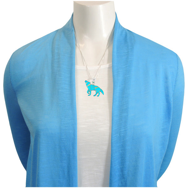Turquoise Coyote Wolf Pendant Sterling Silver P3057-C05