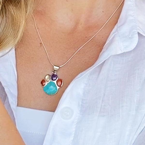 Sterling Silver Paw Pendant Multicolor P3178-C71