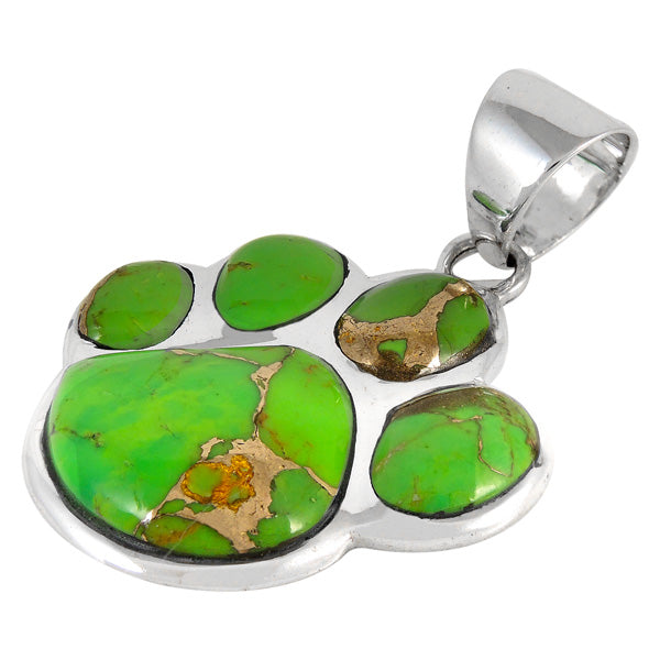 Sterling Silver Paw Pendant Green Turquoise P3178-C76