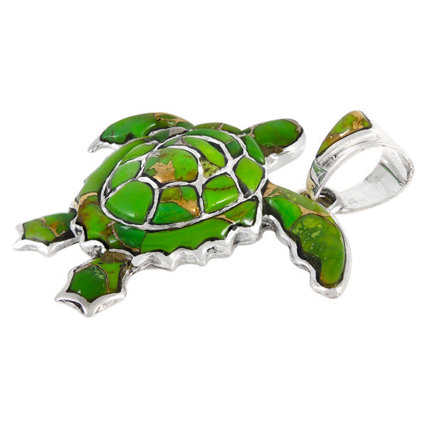 Sterling Silver Turtle Pendant Green Turquoise P3180-C06