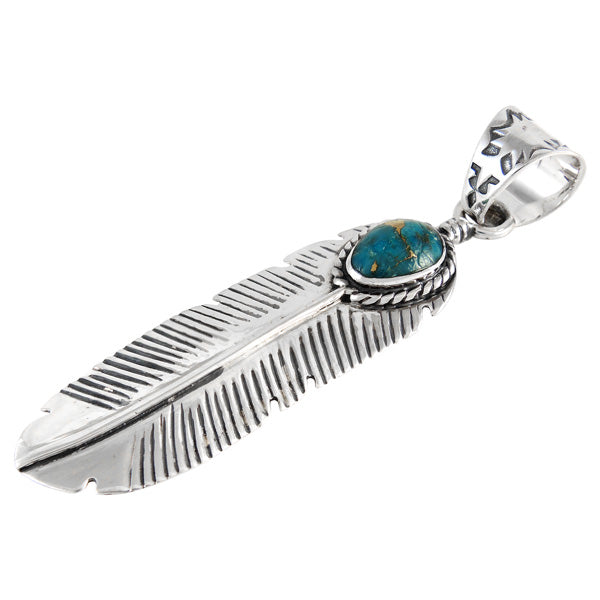Sterling Silver Feather Pendant Matrix Turquoise P3190-SM-C84