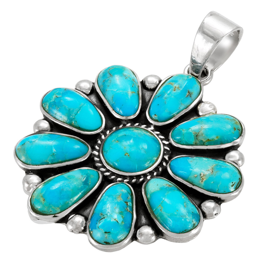 Sterling Silver Flower Pendant Turquoise P3193-C75