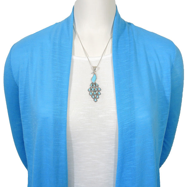 Turquoise Peacock Pendant Sterling Silver P3215-C75 (3" Long)