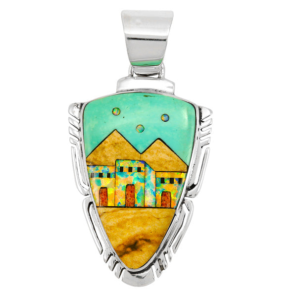 Ancient Village Multicolor Pendant Sterling Silver P3272-C43