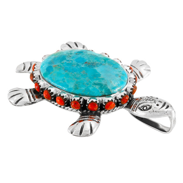 Turquoise & Coral Turtle Pendant Sterling Silver P3342-C85