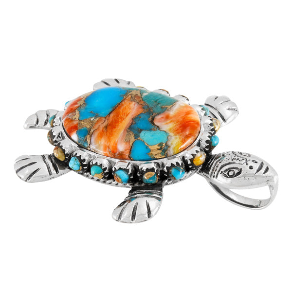 Spiny Turquoise Turtle Pendant Sterling Silver P3342-C89