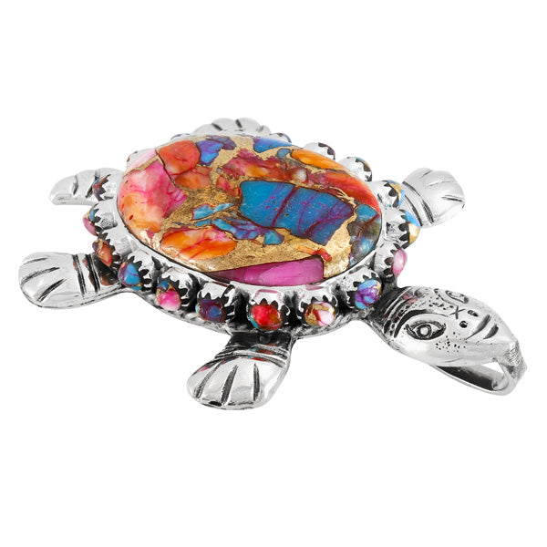 Rainbow Spiny Turquoise Turtle Pendant Sterling Silver P3342-C91