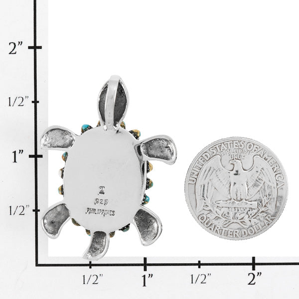 Rainbow Spiny Turquoise Turtle Pendant Sterling Silver P3342-C91